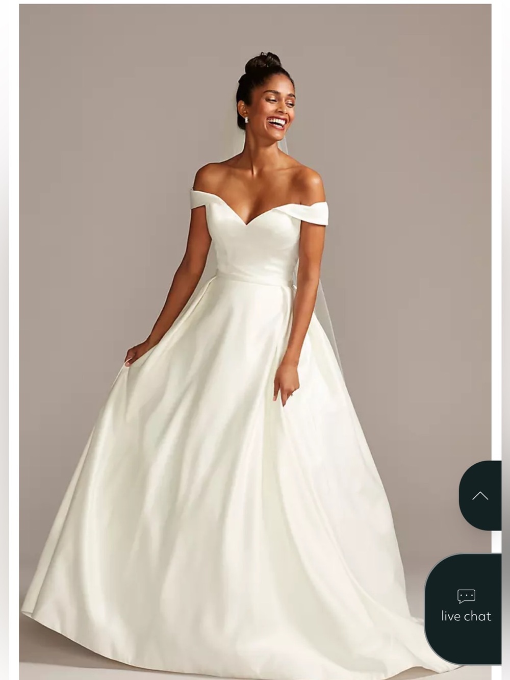 David's Bridal Off-Shoulder Satin Wedding Dress - Ivory